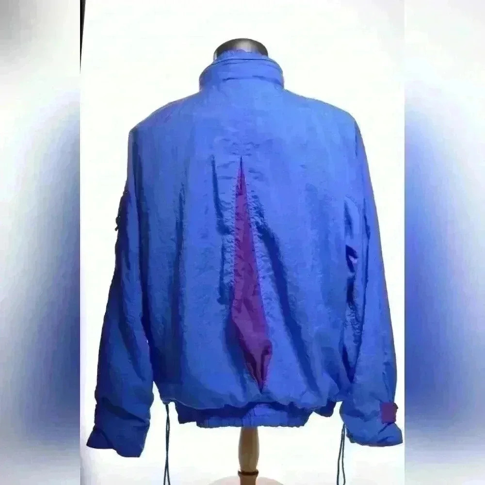 90s ADIDAS Neon Blue Purple Nylon Anorak Windbreaker Track Jacket Hoodie L XL - Picture 3 of 9